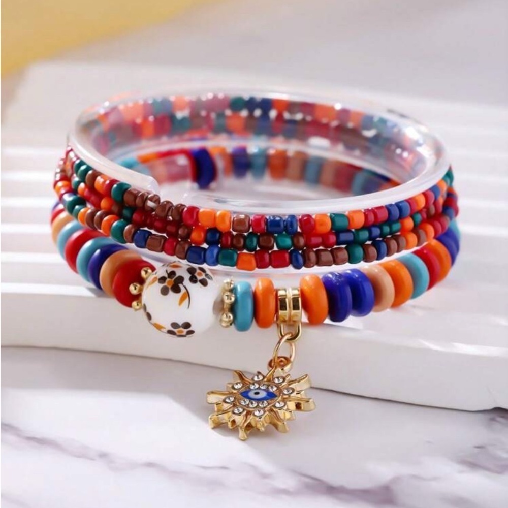 ☀️☀️☀️BOGOHO ☀️☀️☀️Colorful Beaded Bracelet with Sun Charm